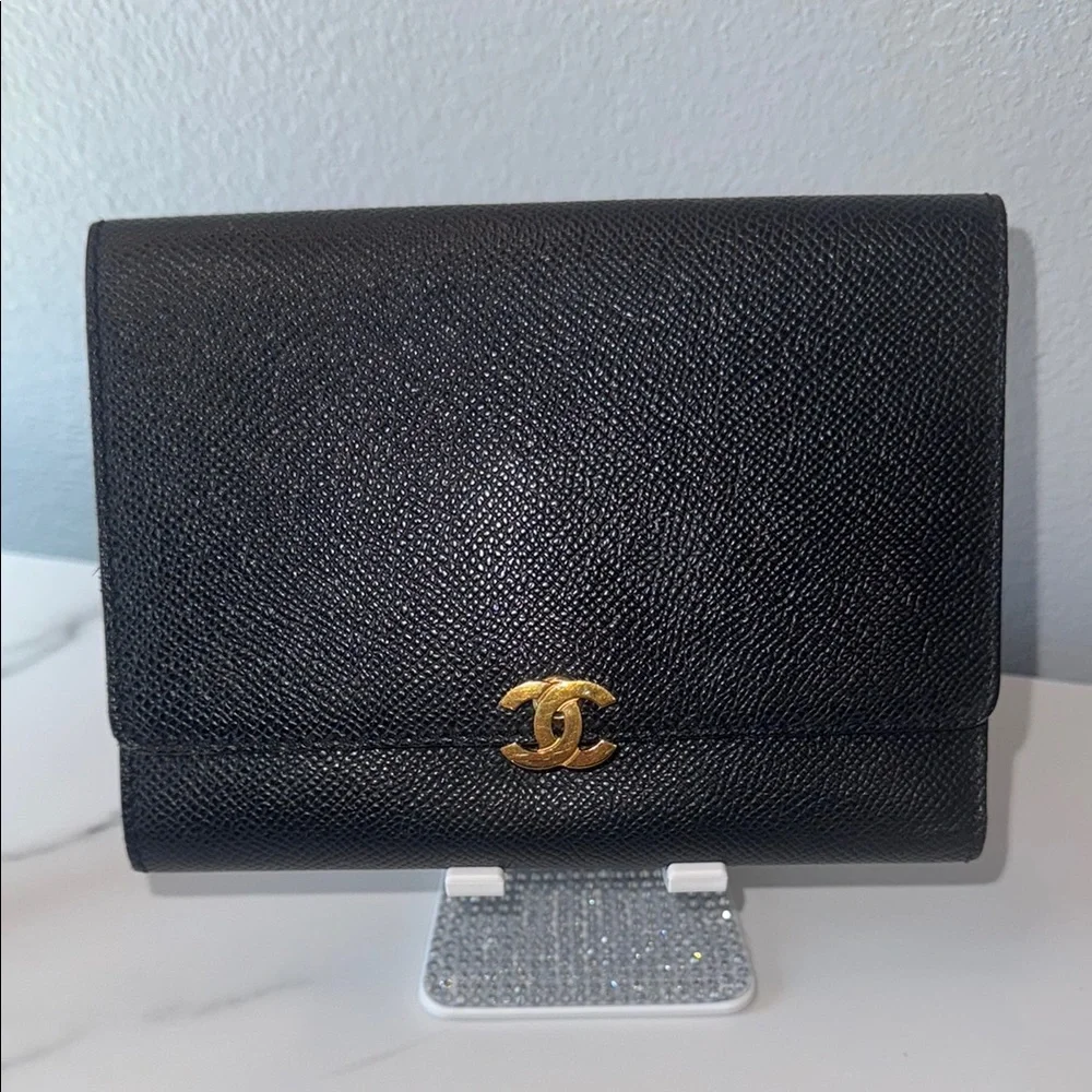 Chanel Black Wallet with Gold Logo